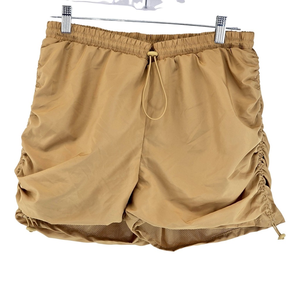 Pink Dot Shorts Womens XL Beige Mesh Lined Elastic Waist Ruched‎ Athletic Casual